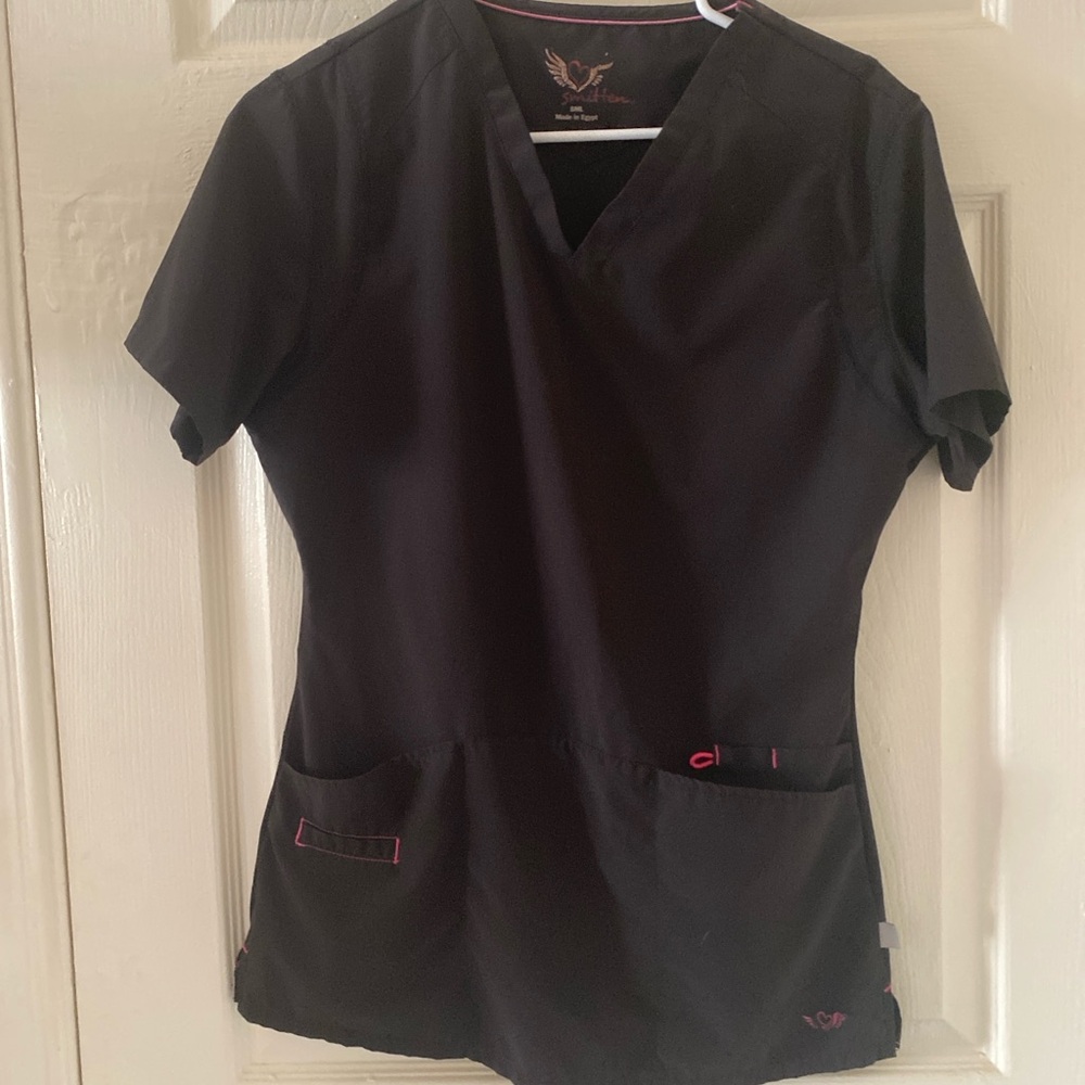 Smitten Black Women's Blouse with Pink Accents